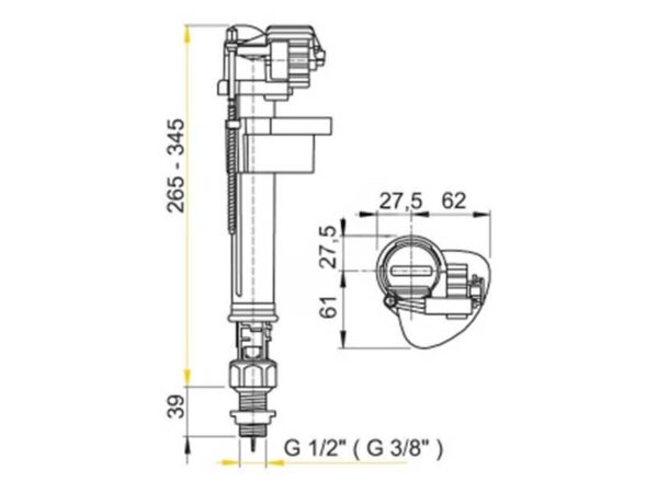 loputuskasti sisselaskeklapp AlcaPlast 1/2″ alt ühendusega (messing keere)