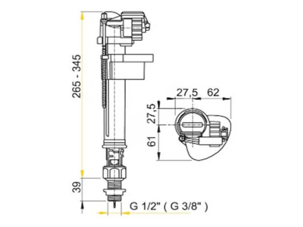 loputuskasti sisselaskeklapp AlcaPlast 1/2″ alt ühendusega