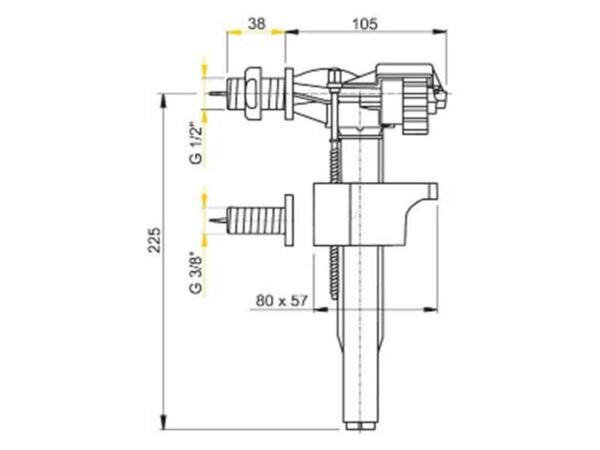 loputuskasti sisselaskeklapp AlcaPlast 1/2″ küljelt ühendusega (messing keere)