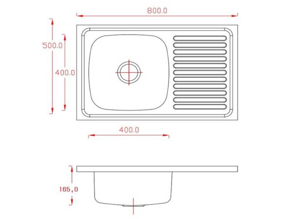 roostevaba satiin valamu pealepandav DUN 80,0 x 50,0cm , vasakpoolse valamuga