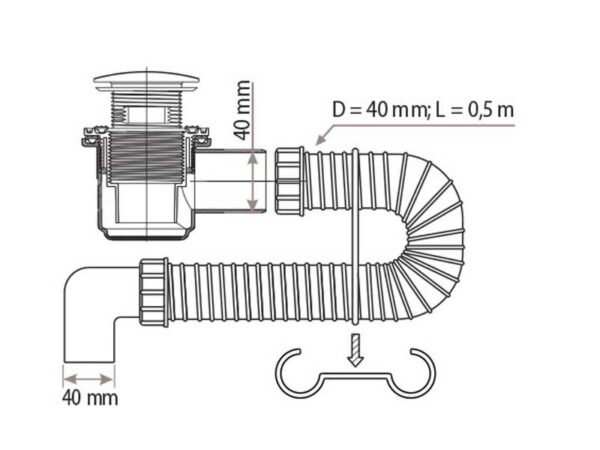 dušialuse sifoon TEXO D=60mm gofreeritud toruga + kroom kate