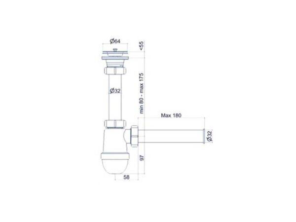 Ani Plast B1003EU sifoon valamule 1.¼” x 32mm toruga