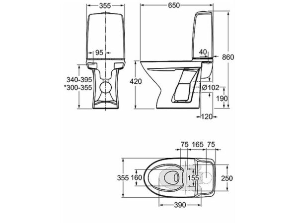 wc pott Ifö Spira 6262 RIMFREE 2-süsteemne tahavooluga