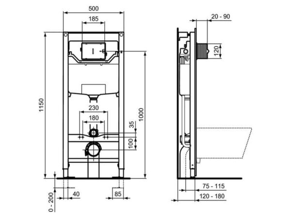 seinaraami Ideal Standard ProSys 120 komplekt mehaanilise loputusnupuga