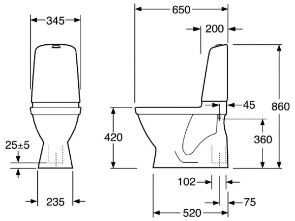 wc pott Gustavsberg Nautic 1500 2-süsteemne allavooluga