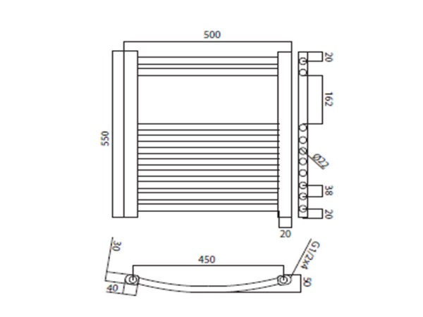 käterätikuivati kütteveele 500x550mm kroomitud profileeritud