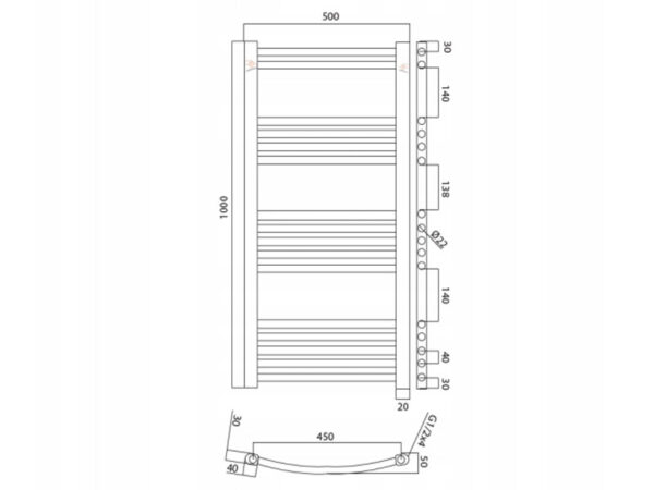 käterätikuivati kütteveele 500x1000mm valge RAL-9016 profileeritud