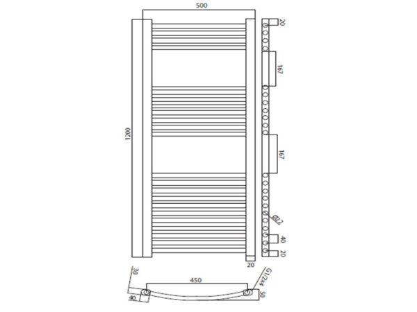 käterätikuivati kütteveele 500x1200mm kroomitud profileeritud