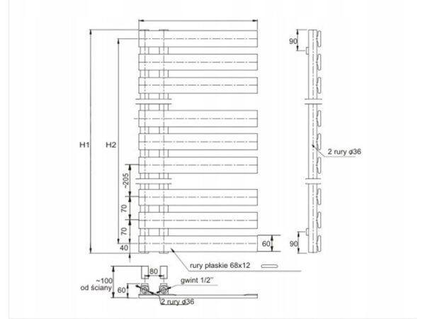 käterätikuivati kütteveele SNELLO 500x900mm antratsiit