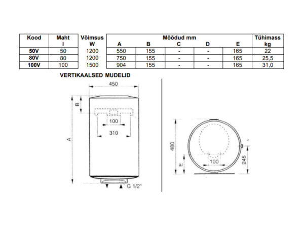 elektriboiler Regent 50L vertikaalne