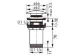 Nord äravoolupesa Click-Clack 1¼” valge messing 65mm ülevooluavaga