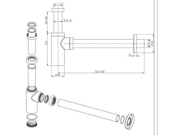 sifoon Nord valamule messing valge 1.1/4″ x 32mm