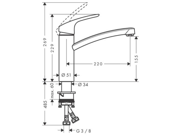 Hansgrohe Focus 160 kroom köögisegisti