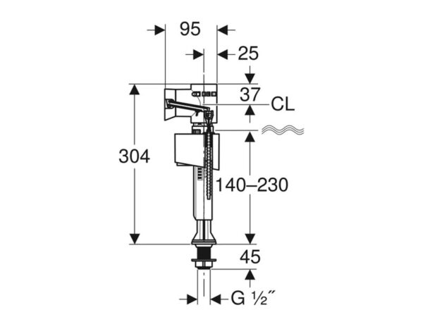 Geberit 340 sisselaskeklapp 1/2″ alt ühendus ( 136.726.00.1)