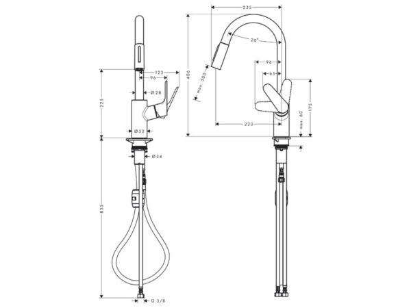 Hansgrohe Focus M41 240 väljatõmmatava otsikuga kroom köögisegisti